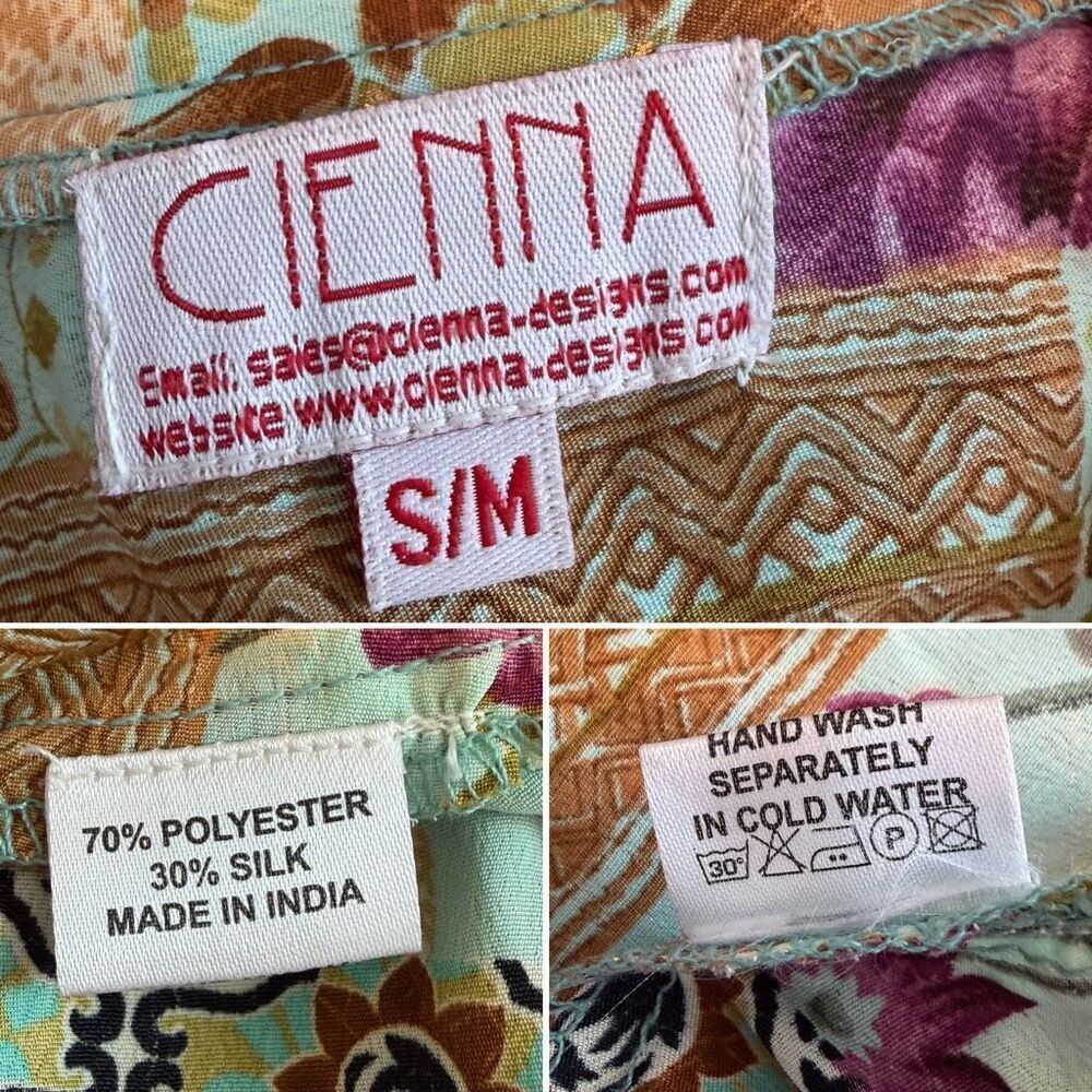 Vintage Cienna Patchwork Silk Blend Tie Front Blouse Boho Festival Top S/M - Picture 8 of 12